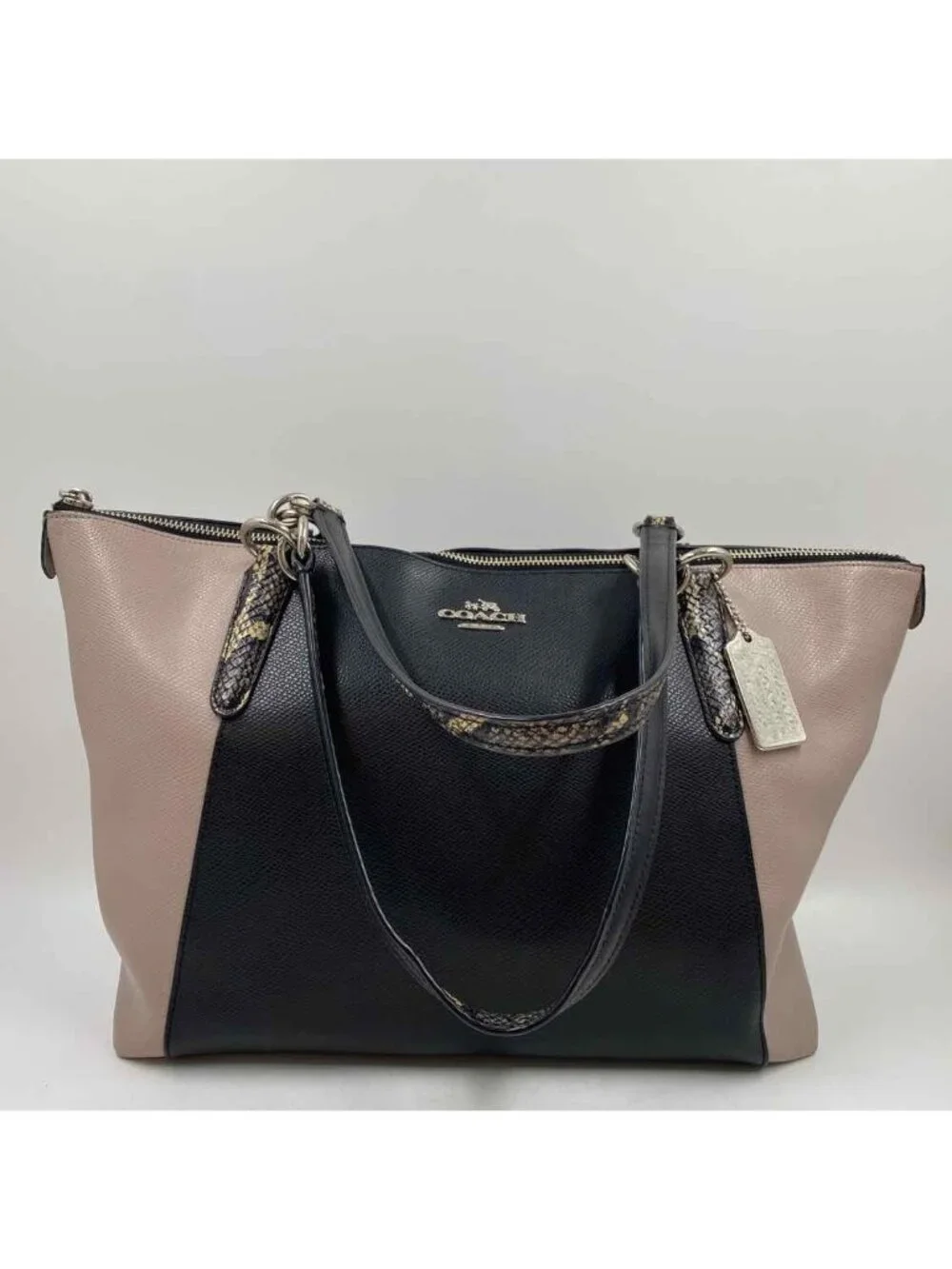 Coach Black Taupe Leather Luxury Colorblock Purse Snakeskin